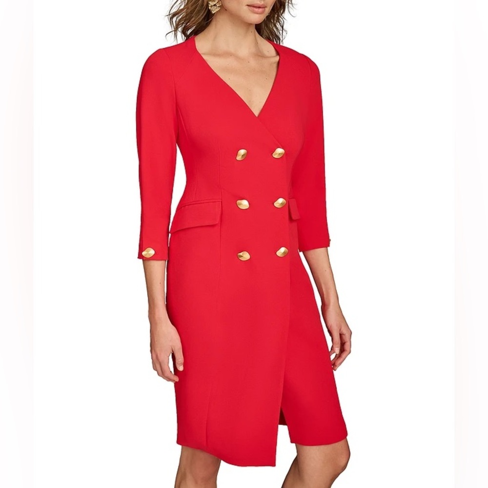 NWT Donna Karan Cady Crepe V-Neck 3/4 Sleeve Jacket Dress Sz 8 - Picture 2 of 10